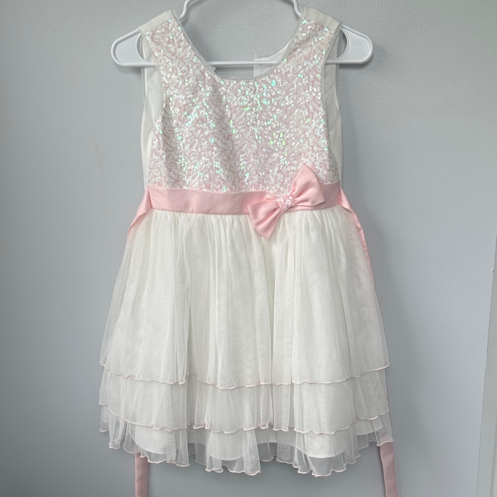 Jona Michelle Ivory Dress with Pale Pink & Iridescent Sequins